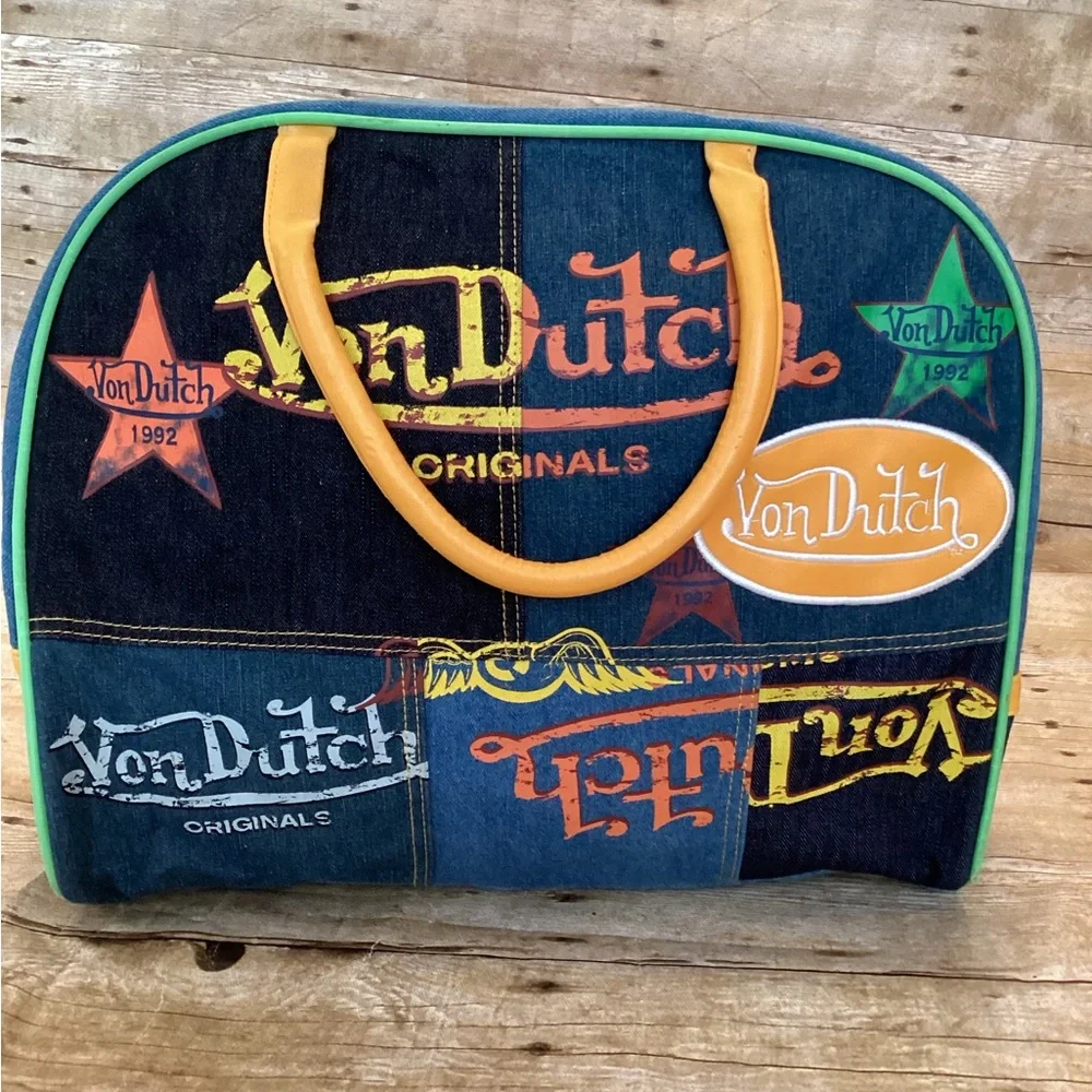 Y2K Iconic Von Dutch Denim Bowler Bag